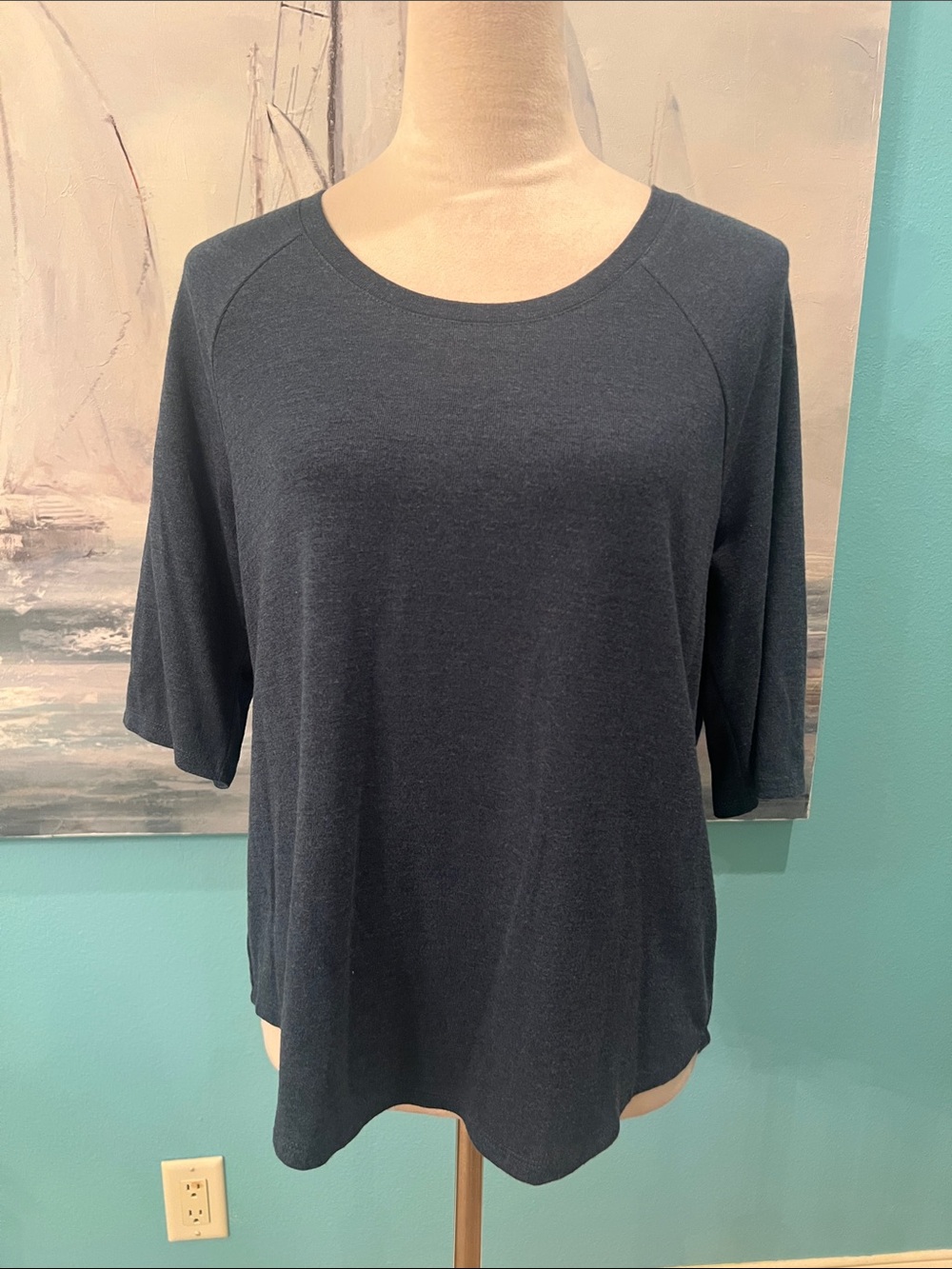LOFT Blue 1/2 Sleeve Crewneck Tee, Medium